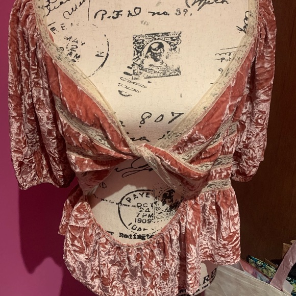Free People Yours Truly Velvet Peplum boho blouse mauve NWT - Picture 5 of 11